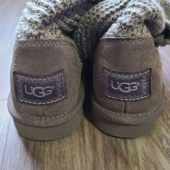 UGG Australia Cardy Classic Knit Tall Boots Olive Green/ Gray Women's Size 7 - Picture 5 of 10